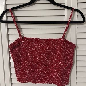 Cropped red flower stretchy cami